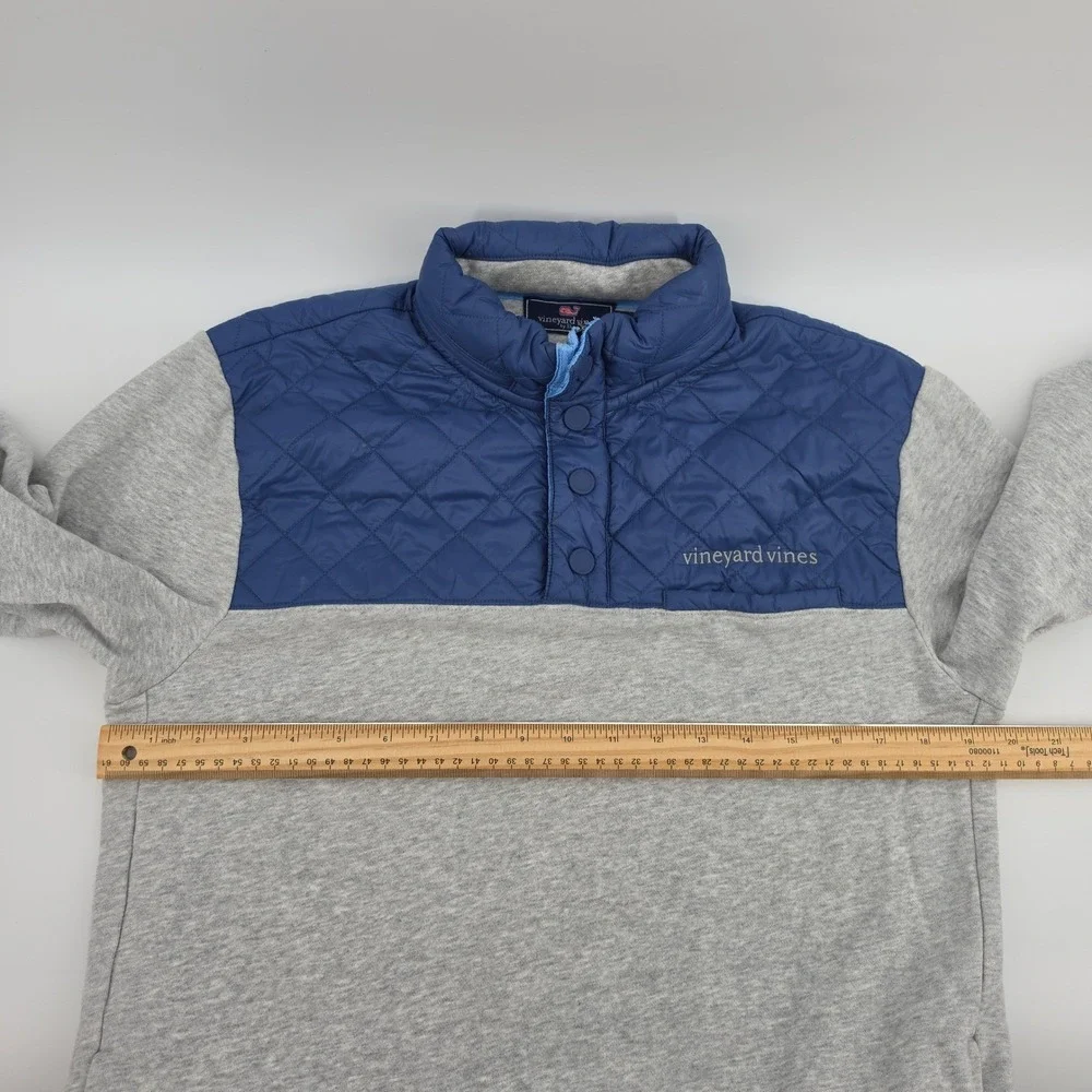 Vineyard Vines Mens Small Gray Blue Quilted Hybrid Shep Shirt Snap Pullover Hood